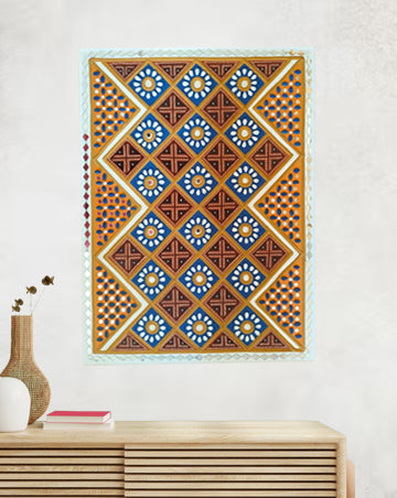 Intricate Geometric Lippan Artwork, 3 Feet x 4 Feet
