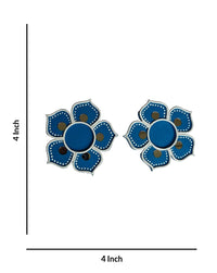 Blue Floral Earrings with Gold Accents Mandalas Tealight Candle Holder, 4 Inch x 4 Inch