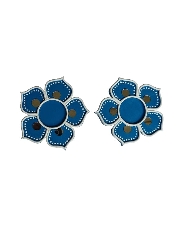 Blue Floral Earrings with Gold Accents Mandalas Tealight Candle Holder, 4 Inch x 4 Inch