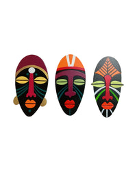 Colorful Three Vibrant Tribal Masks, 9 Inch x 5 Inch