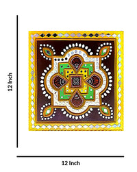 Colorful Geometric Square Shaped Lippan Art, 12 Inch x 12 Inch