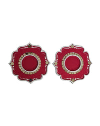 Decorative Red Quatrefoil Ornaments Lippan Tea Light Holders, 4 Inch x 4 Inch