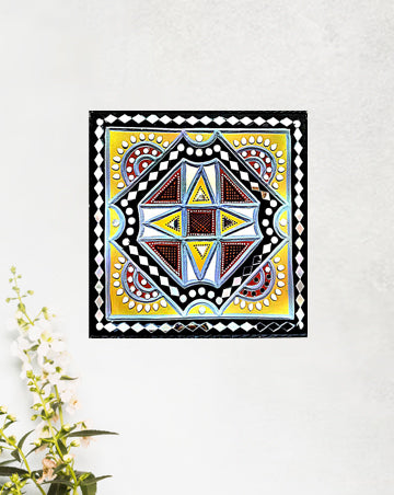 Decorative Geometric Lippan Art, 12 Inch x 12 Inch