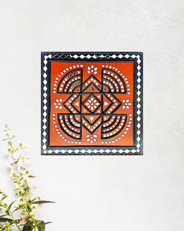 Exquisite Intricate Geometric Pattern Lippan Art, 12 Inch x 12 Inch