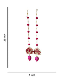 Fuchsia and Gold Lotus Bead Danglers Decoration Wall Decor, 23 Inch x 4 Inch