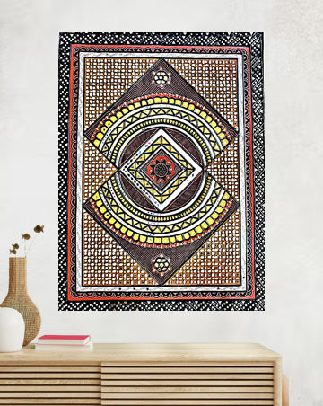 Geometric Tapestry with Intricate Design Lippan Art, 36 Inch x 48 Inch