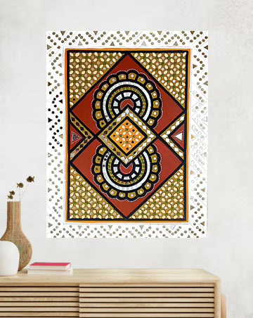 Geometric Tribal-Inspired Wall Lippan Art, 18 Inch x 24 Inch