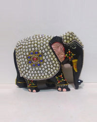 Golden Wooden Elephant Figurine, 3 Inch