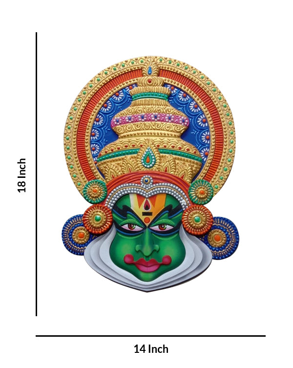 Handcrafted Kathakali Mask Traditional Wall Hanging, 18 Inch x 14 Inch