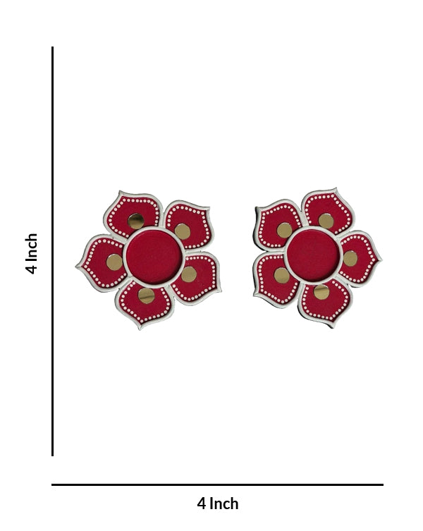 Handcrafted Red Flower Earrings with with Gold Accents, 4 Inch x 4 Inch