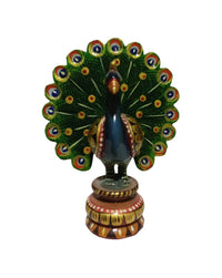 Handicrafts Beautiful Dancing Multicolor Wooden Peacock, 6 Inch