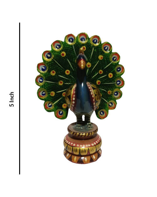 Handicrafts Beautiful Dancing Multicolor Wooden Peacock, 5 Inch