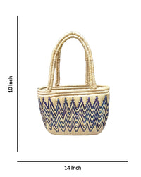 Handwoven Straw Bag with Zigzag Pattern Handles, 10 Inch x 14 Inch