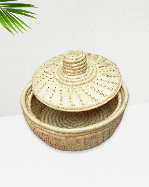 Handwoven Round Lidded Basket, 5 Inch x 12 Inch