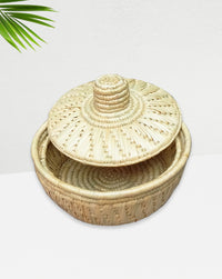 Handwoven Round Lidded Basket, 5 Inch x 12 Inch