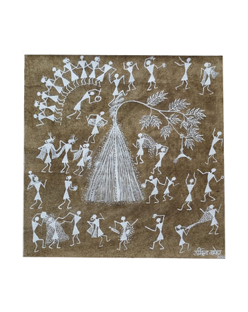 Warli Painting Holi Festival, 12 Inch x 12 Inch