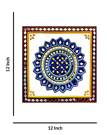 Royal Blue Intricate Geometric Lippan Art, 12 Inch x 12 Inch