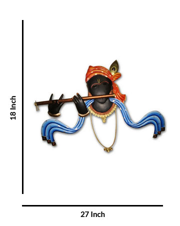 Krishna Flying Bansuri Religious Metal Wall Art, 27 Inch x 18 Inch