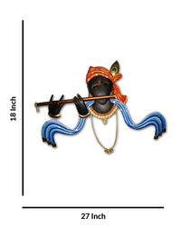 Krishna Flying Bansuri Religious Metal Wall Art, 27 Inch x 18 Inch