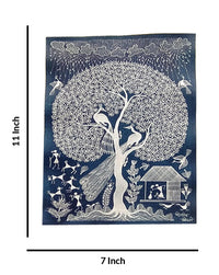 Warli Painting On Life Of Tree Folkart, 7 Inch x 11 Inch