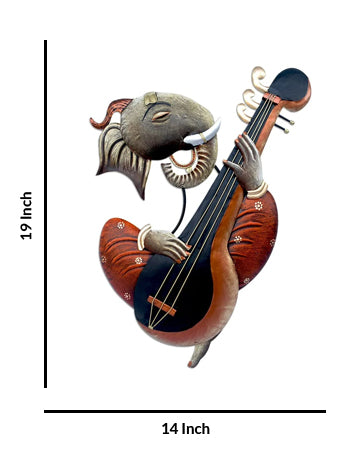 Lord Ganesha Gitar Wall Hanging, 19 Inch x 14 Inch