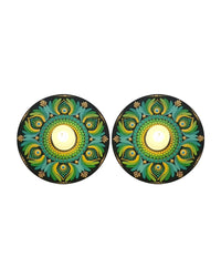 Emerald Peacock Mandala Art Tealight Candle Holders, 6 Inch x 6 Inch