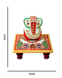 Marble Chowki with Hand Painted Ganesha, 4 Inch x 4 Inch