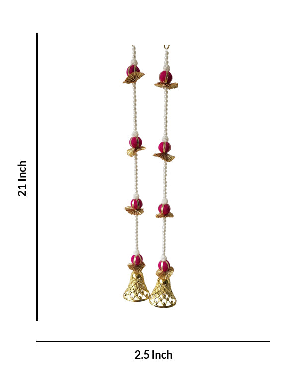 Pink and Gold Decorative Bell Hanging Toran Garlands Decor, 21 Inch x 2.5 Inch