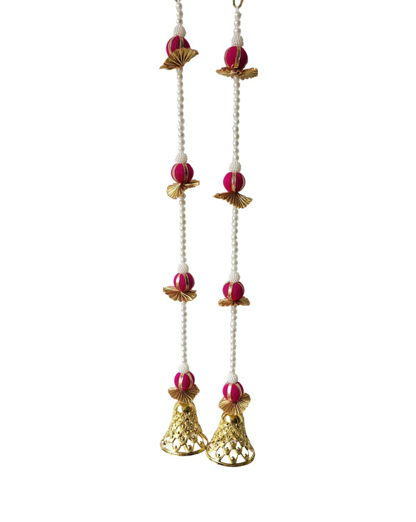 Pink and Gold Decorative Bell Hanging Toran Garlands Decor, 21 Inch x 2.5 Inch