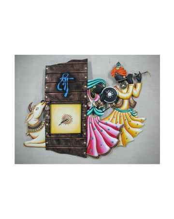 Radhe Krishna with Cow Clock Wall Hanging, 24 Inch x 18 Inch