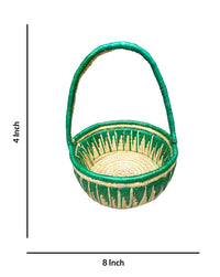 Moonj Grass Handmade Hamper Basket With Handle, 4 Inch x 8 Inch