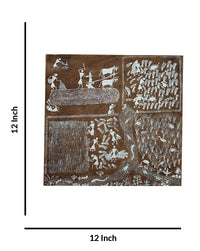Stages Of Farming Handmade Tribal Warli Painting, 12 Inch x 12 Inch