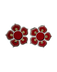 Stylized Red Flower Decorations Mandalas Tealight Candle Holders, 4 Inch x 4 Inch