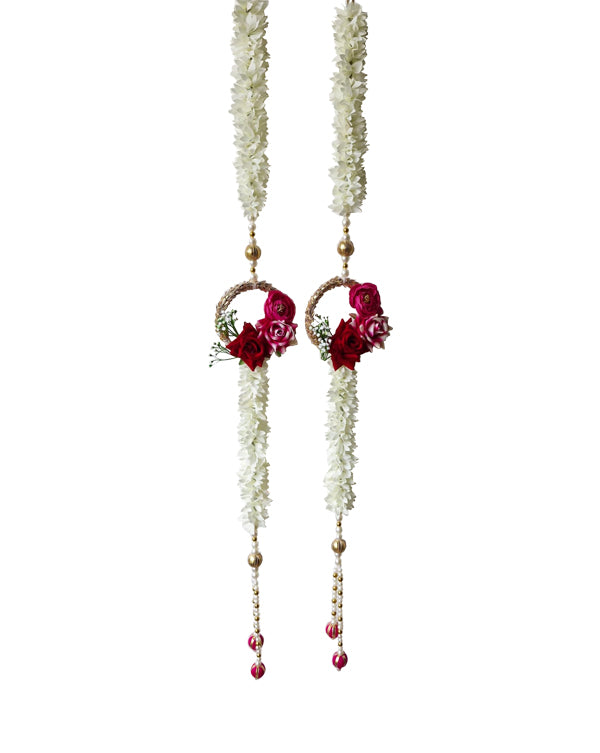 Floral Hanging Garlands Adorned with Vibrant Red and White Flowers, 36 Inch x 5 Inch