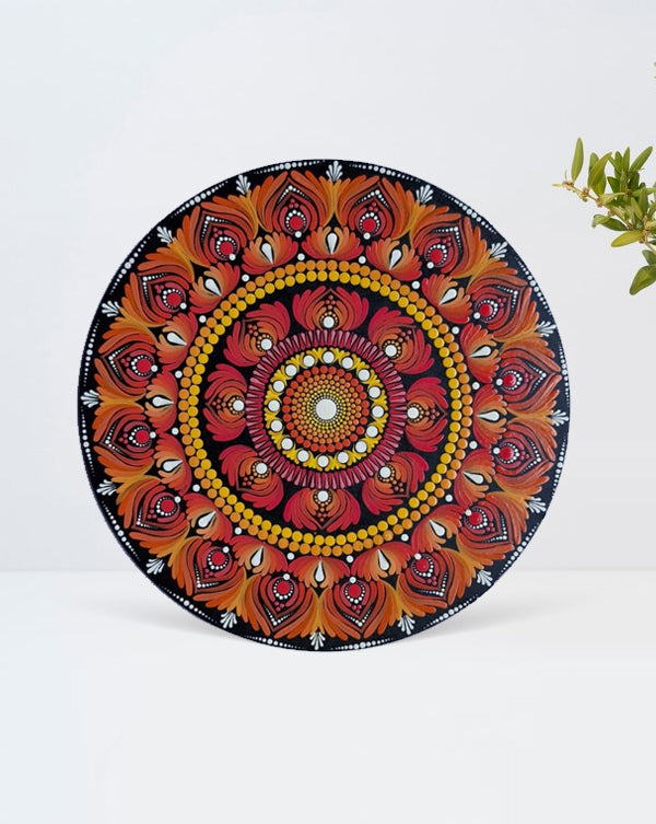 Vibrant Circular Elaborate Patterns Mandala Art, 14 Inch x 14 Inch