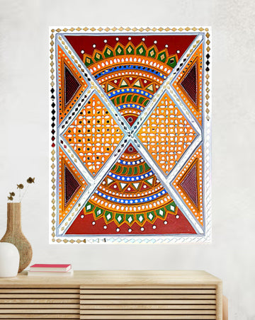 Vibrant Geometric Mandala Lippan Artwork, 18 Inch x 24 Inch