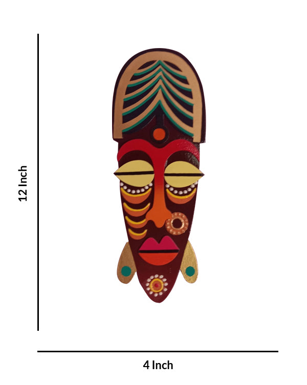 Vibrant Tribal Mask Wall Hanging, 12 Inch x 4 Inch