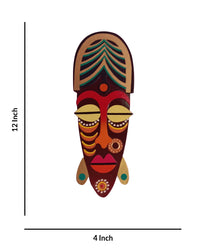 Vibrant Tribal Mask Wall Hanging, 12 Inch x 4 Inch