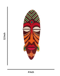 Vibrant Tribal Mask with Geometric Patterns Decorative Wall Art, 12 Inch x 4 Inch