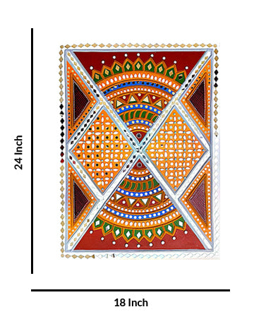 Vibrant Geometric Mandala Lippan Artwork, 18 Inch x 24 Inch