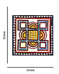 Vibrant Geometric Mirror Lippan Art, 12 Inch x 12 Inch
