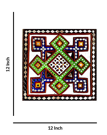 Vibrant Geometric Decorative Lippan Art, 12 Inch x 12 Inch