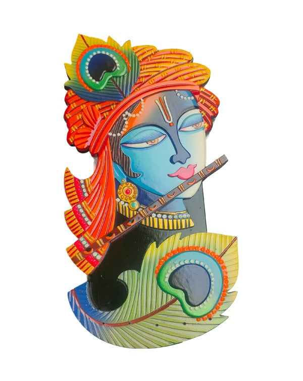 Krishna & Pan Design Wooden Key Holder, 16 Inch x 8 Inch