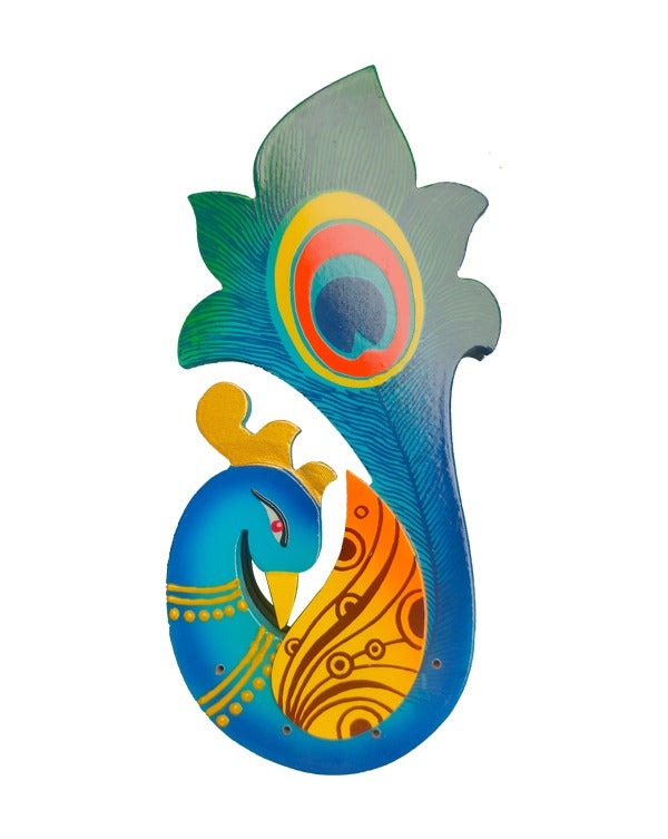 Decorative Colorful Small Wooden Peacock, 11 Inch x 5 Inch