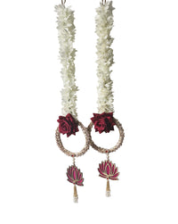 White Flower Garlands Adorned with Crimson Roses and Delicate Lotus Charms, 21 Inch x 4 Inch