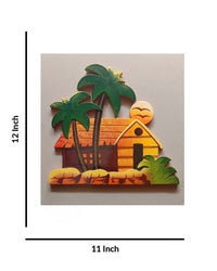 Handcrafted Sunset Tropical Hut, 12 Inch x 11 Inch