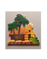 Handcrafted Sunset Tropical Hut, 12 Inch x 11 Inch