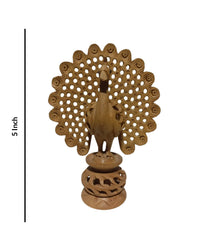 Wooden Handmade Jali Design Dancing Peacock Statue, 5 Inch