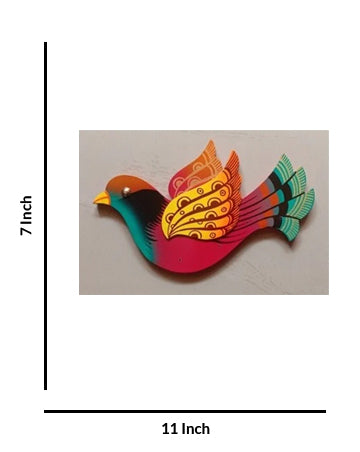 Colorful Stylized Bird Wooden Art, 11 Inch x 7 Inch