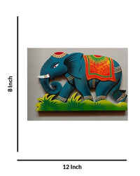 Elephant Wooden Handicraft Wall Decor, 12 Inch x 8 Inch